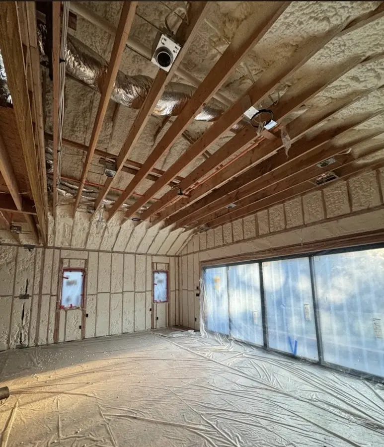 Interior walls and ceiling insulated with spray foam during new construction in North Fort Myers